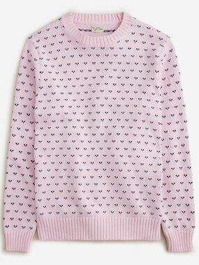 J Crew Heritage Cotton crew neck sweater in pink Bird's Eye jacquard